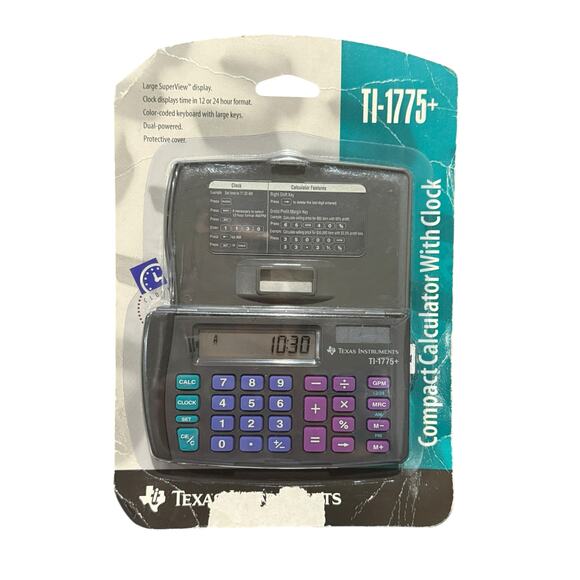 Texas Instruments TI-1775 Vintage Compact Calculator w/ Clock 1995 New Old Stock - Picture 1 of 8